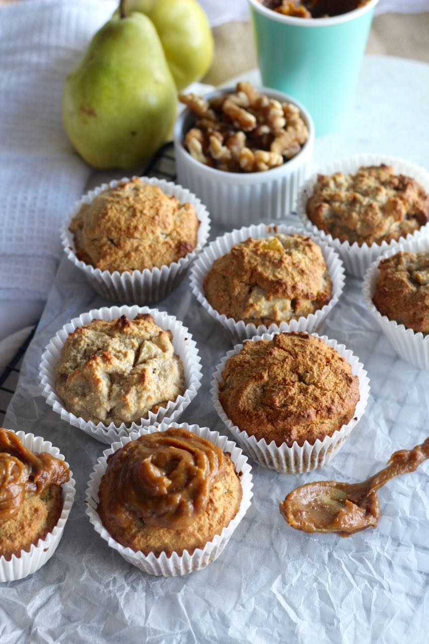 gluten free pear and walnut muffins